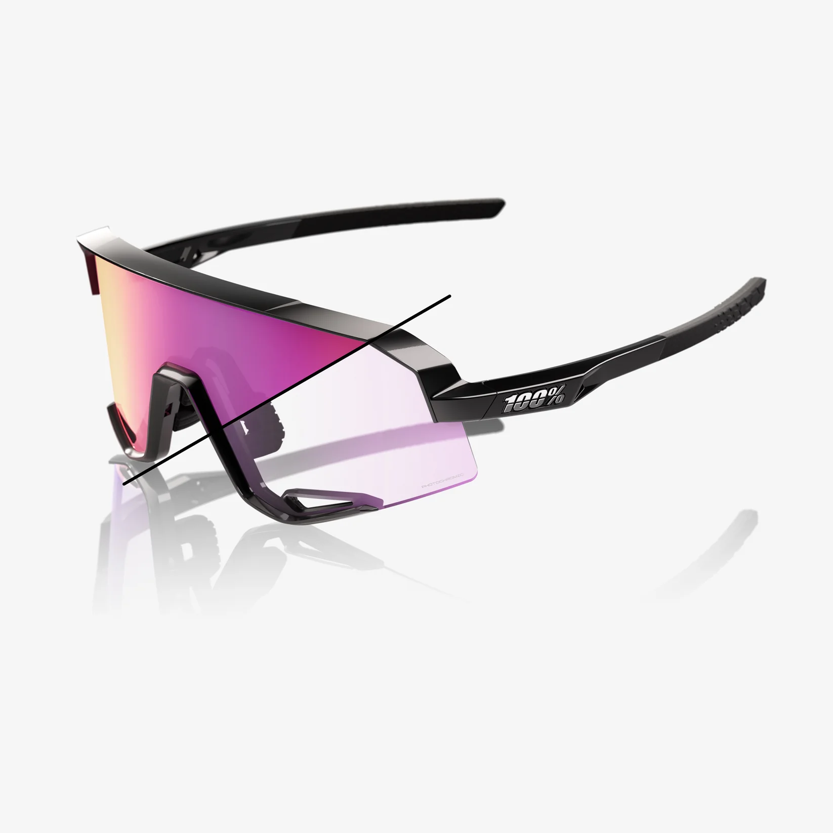 Okuliare 100%  SLENDALE - Gloss Black
Purple Mirror Photochromic Lens