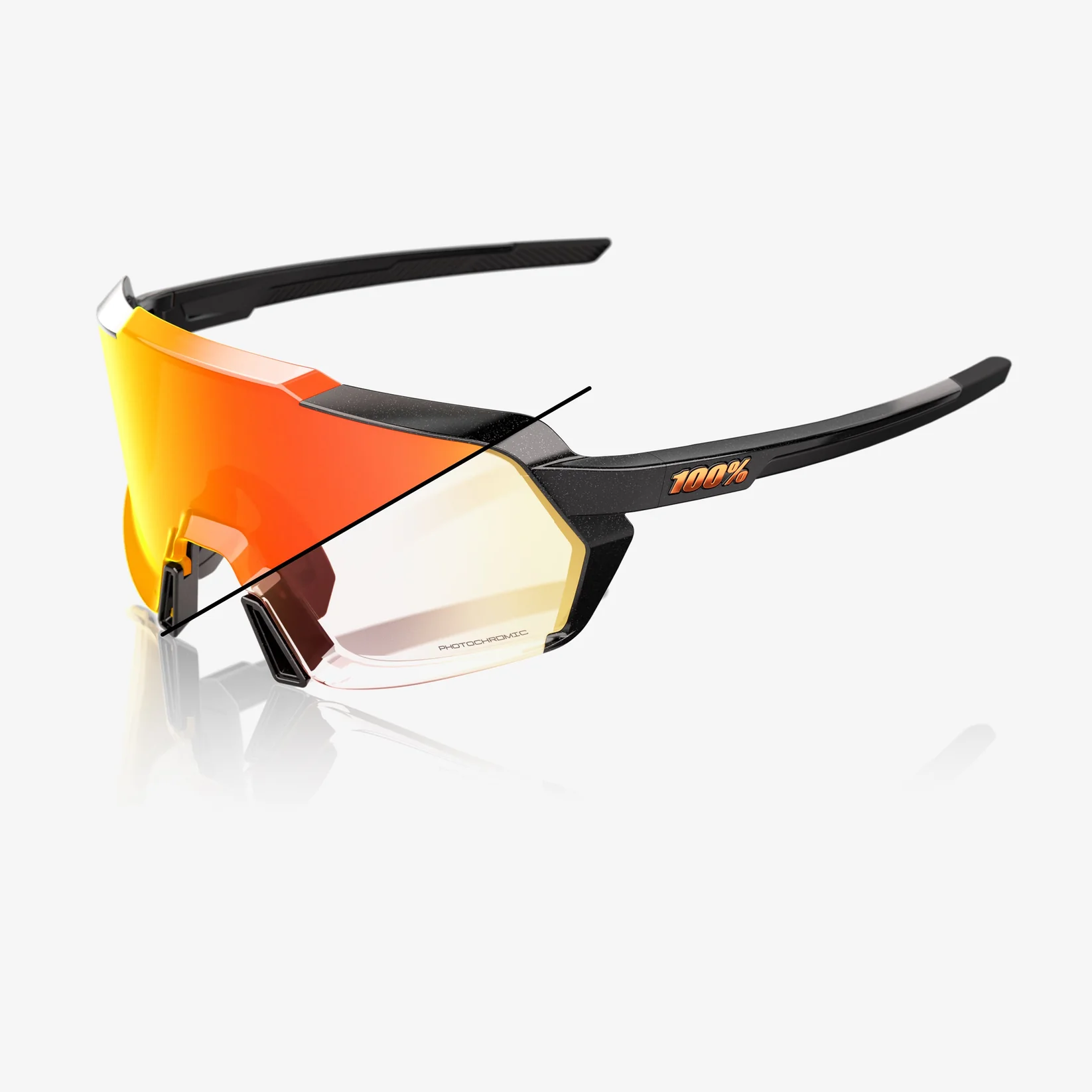 Okuliare 100%  KORBIN - Gloss Metallic Black - Orange Flash Mirror Photochromic